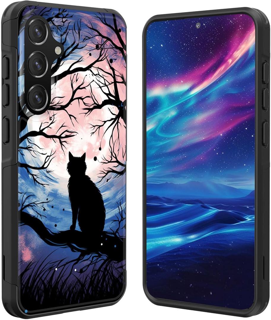 for Galaxy S25 FE Case,[10 FT Military Grade Drop Protection] Non-Slip Heavy Duty Shockproof Phone Case for Samsung Galaxy S25 FE 6.7 inch 2025,Black Cat Moonlight