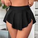 SHENHE Women's Plus Size Ruffle Swim Skirt High Waisted Asymmetrical Hem Flowy Skirted Swimsuit Bottom (Black, XL)