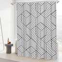Litabel Long Shower Curtain 72 x 78, White and Black Striped Fabric Waterproof Bath Curtain, Modern Geometric Art Decor Minimalist Shower Curtain Set