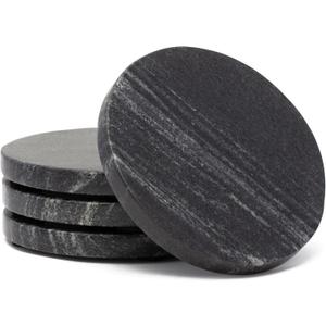 Thirstystone 2  Pack Natural Black Marble Round Coasters with Protective Felt Feet on The Bottom 4" Diameter Elegant Heat Tolerant Easily Wipes Clean