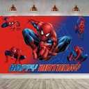 52pcs Spider Birthday Decorations Pack - Cartoon Spider Party Decorations Supplies with Balloons, Banner, Backdrop, Cake/Cupcake Toppers, Hanging Swirls & Tablecloth