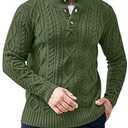 Gafeng Mens Mock Neck Pullover Sweater Casual Slim Fit Cable Knit Button Up Thermal Lightweight Winter Sweaters Knitwear Army Green, Medium
