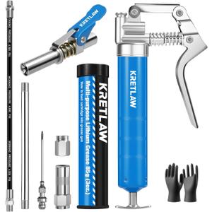 KRETLAW Mini Grease Gun (3000PSI) with 3oz Cartridge Grease and 12'' Flex Hose, Grease Gun Coupler, Grease Injector Needles, Marine