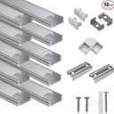 hunhun 10-Pack 3.3ft/1Meter U Shape LED Aluminum Channel System with Milky Cover, End Caps and Mounting Clips, Aluminum Profile for LED Strip Light Installations, Very Easy Installation