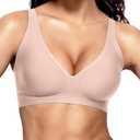 Vertvie Jelly Wireless Bras for Women Push Up Plunge Seamless T-Shirt Bras No Underwire Supportive Full Coverage Bralettes, Size L