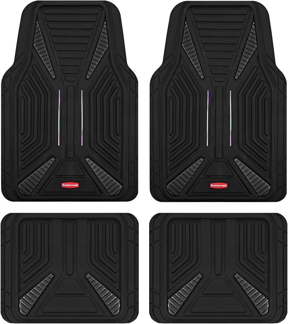 4 x Rubbermaid Car Mat Full Set, Universal Trim-to-Fit Heavy-Duty Car Floor Mats 4-Piece Set for All Weather Protection Durable Rubber Mat for Cars, Trucks, SUVs & Vans-Black