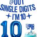 10th Birthday Decorations for Boys, Out Single Digits I'm 10 Banner, Brother I'm 10 Cake Topper, Navy Blue Number 10 Balloon, 32 inch