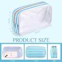 Kacctyen Clear Nylon Makeup Bag Preppy Cosmetic Bag Transparent Toiletry Pouch with Zipper Travel Skincare Toiletry Pouch Portable Cute Preppy Pencil Case for Girls Women School Stuff(Blue Stripe)