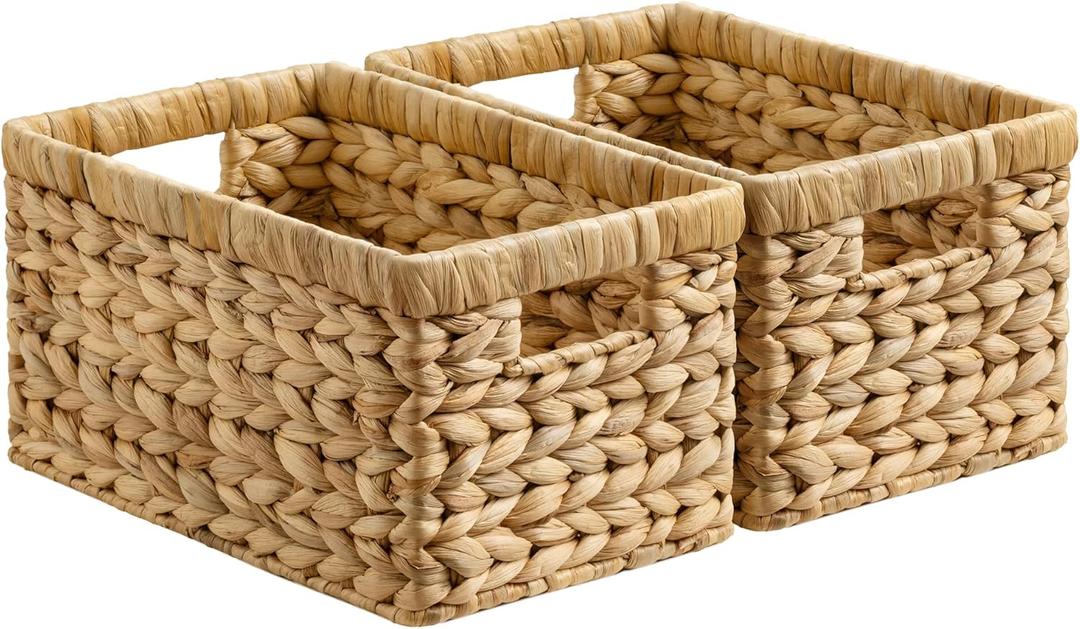 StorageWorks Wicker Basket, Baskets for Organizing, Storage Basket with Built-in Handles, Water Hyacinth Shelves (Medium 2-Pack, Natural Hyacinth)
