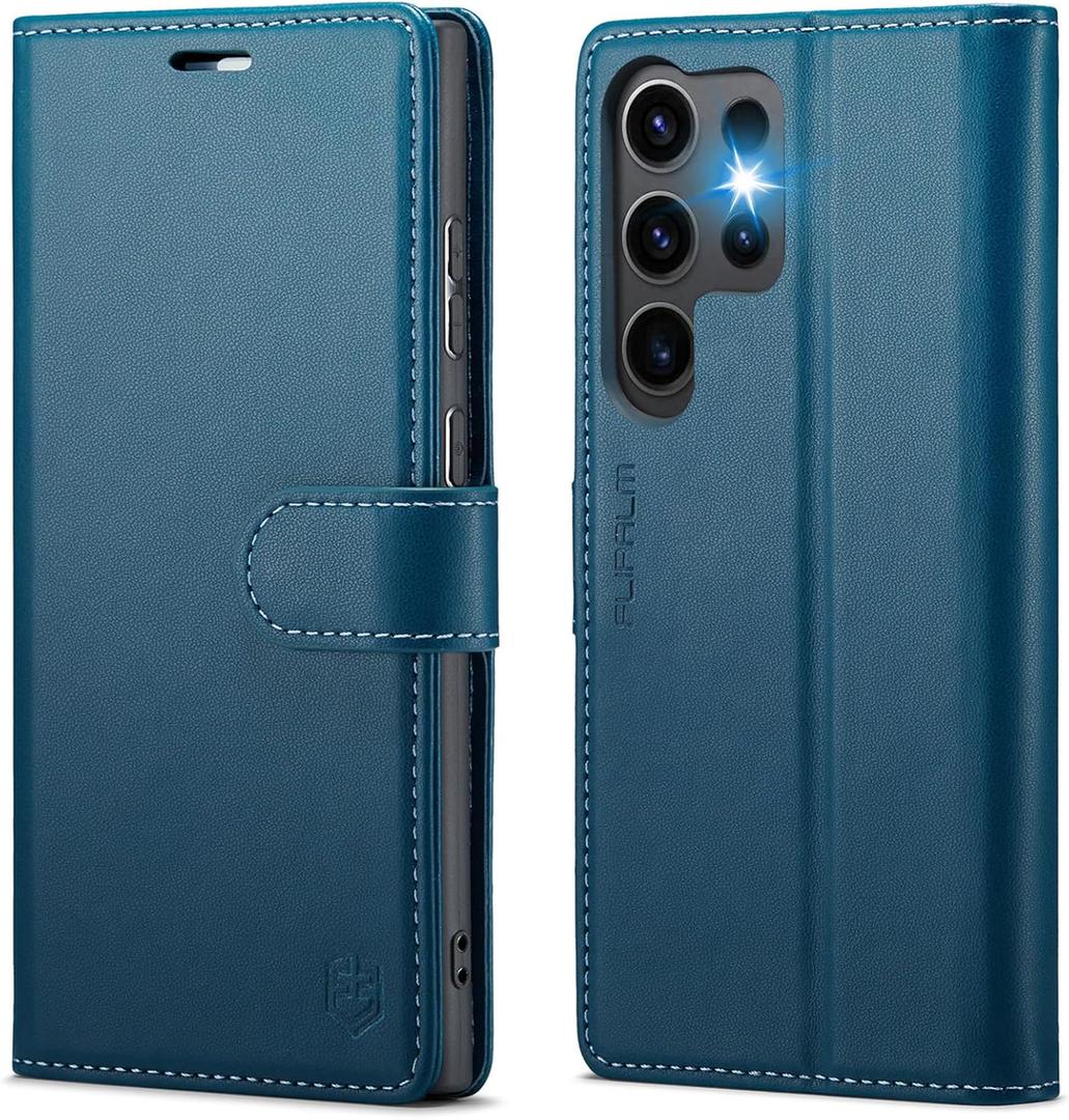 FLIPALM Wallet Case for Samsung Galaxy S23 Ultra, RFID Blocking Credit Card Holder, PU Leather Folio Flip Kickstand Protective Shockproof Cover for Samsung S23 Ultra (Blue)