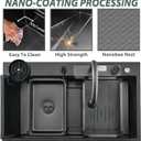 Black Kitchen Sink, 27 Inch Nano Stainless Steel Waterfall, Countertop Workstation Single Sink Set & Accessories, for Countertop, Kitchen, Bar (BLACK, 27 x 18 IN)