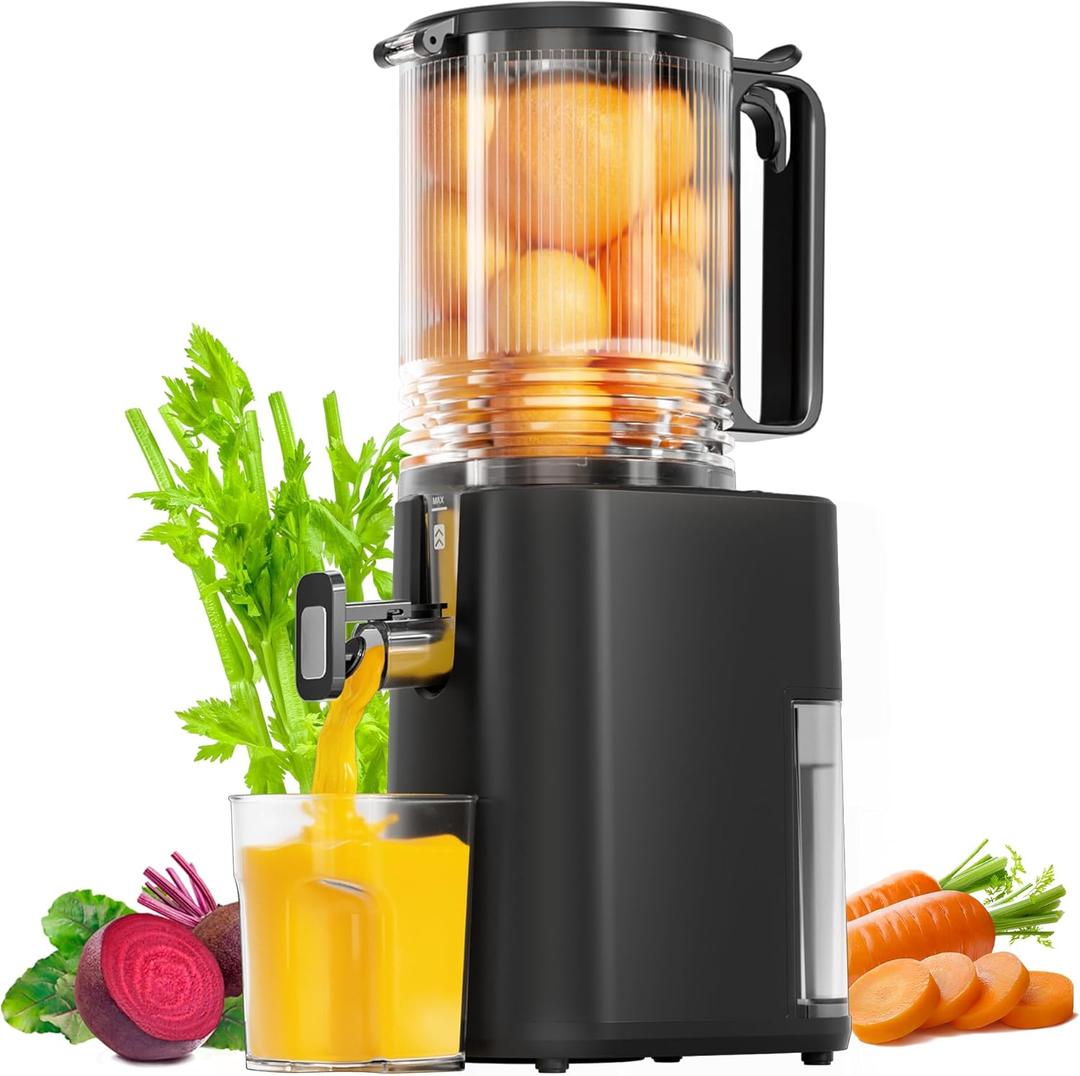 Cold Press Juicer, 5.5inch Wide Feed Chute Juicer Machine, Slow Masticating Juicer for Whole Vegetables & Fruits, Black
