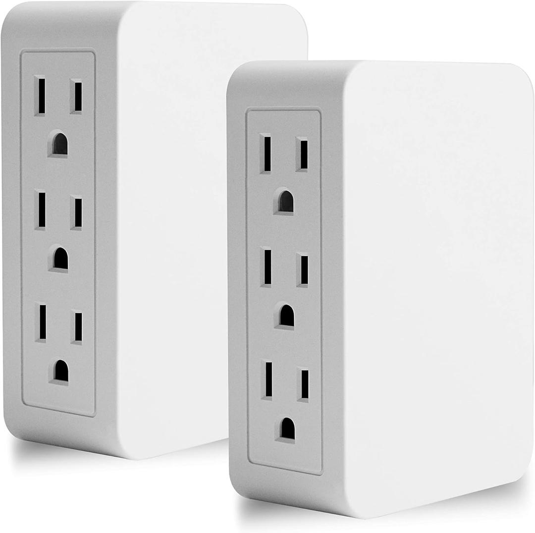 Plug in Outlet Extender,6 Grounded Outlet to The Side,Wall tap Side Access Adapter,Electrical Wall Plug,UL Listed,2 Pack
