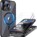 Cufelf Magnetic for iPhone 15 Pro Case(Compatible with Magsafe) Full Camera Protection,2+Full Coverage Screen Protector,Translucent Matte,Military Drop Protection Phone Case,6.1",Black