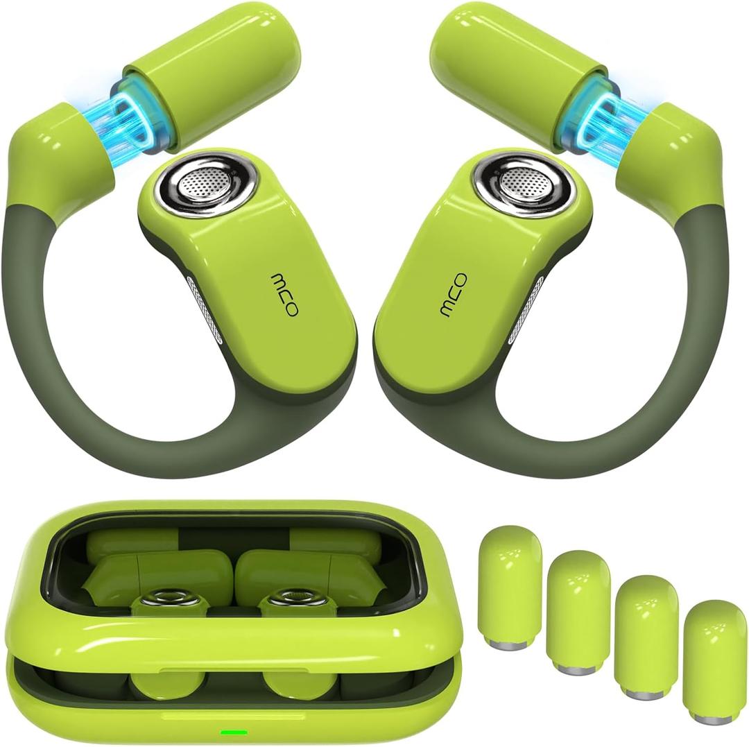 OJW Open Ear Headphones, Unlimited Power Earphones with Case & Replaceable Battery, OWS Bluetooth 5.4 Wireless Headphone with Mic, IPX7 Waterproof Headset for Sports, Compatible with iPhone & Android (Green)