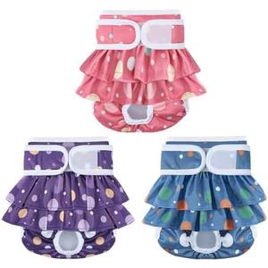 Female Dog Diapers with Skirts 3 Pack Reusable Dog Panties for Heat Cycle Period (Large, Bubbles)