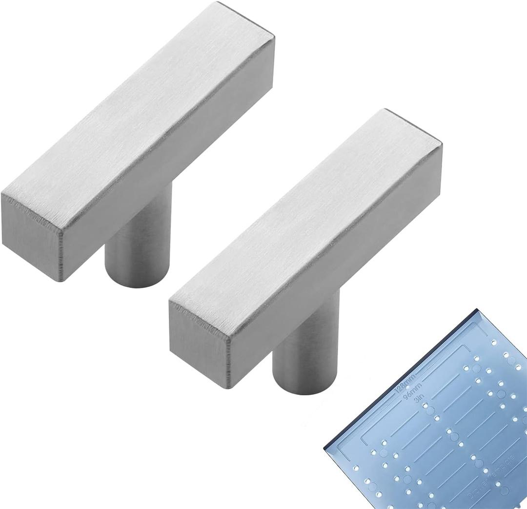 Ravinte 5 Pack Cabinet Knobs Brushed Nickel Cabinet Pulls 2 Inch Silver Cabinet Handles Single Hole Square T Knobs for Kitchen Cabinet Handles Satin Nickel Drawer Knobs Handles with Mounting Template