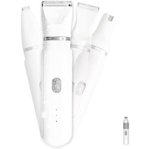 4 in 1 Mini Pet Hair Trimmer, Waterproof Design, 4 Grooming Heads Set, Anti-Mistake Switch, Cordless & Rechargeable, Suitable for Cats and Small Dogs (White)