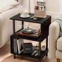 Frylr Small Side Table, End Table and Nightstand with 3-Tier Wood Shelves, Sturdy Metal Frame with 44 LBS Capacity per Shelf, Easy to Assemble for Living Room or Bedroom, Black -15.7"D x 11.8"W x 19.8"H