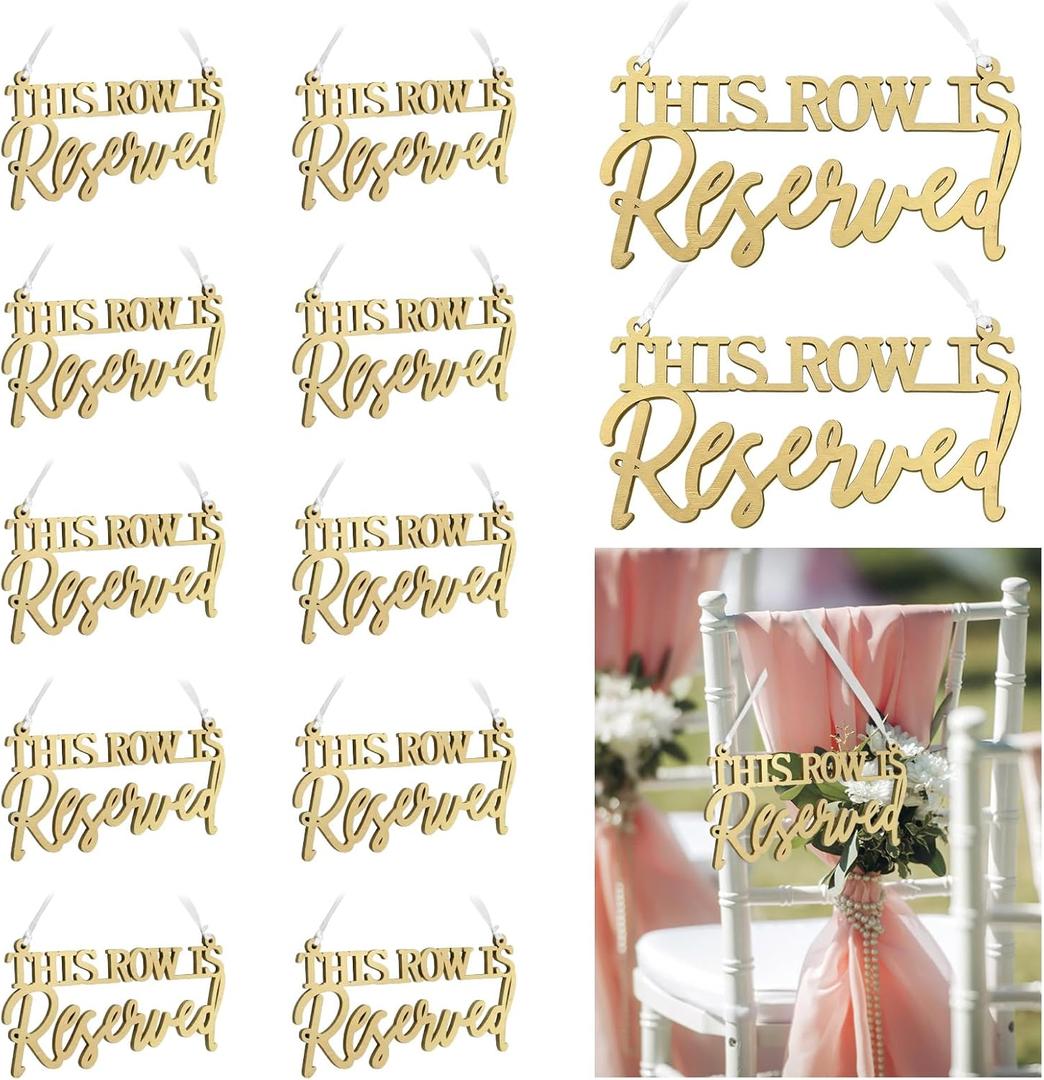 AceOrbit 12 Pcs Reserved Row Signs for Wedding Wood This Row Is Reserved Hanging Sign for Chair with Ribbon Rustic Wedding Seating Chair Reservation Tag for Church Restaurant Pew Ceremony Reception