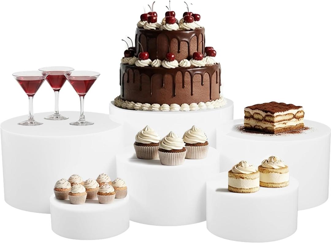 6Pack White Buffet Risers and Stands, Acrylic Food Risers for Buffet Table, Nesting Display Stand Shelf for Party Catering & Dessert, White Risers for Display for Food, Jewelry & Collectibles (5''6''7''8''9''10'')