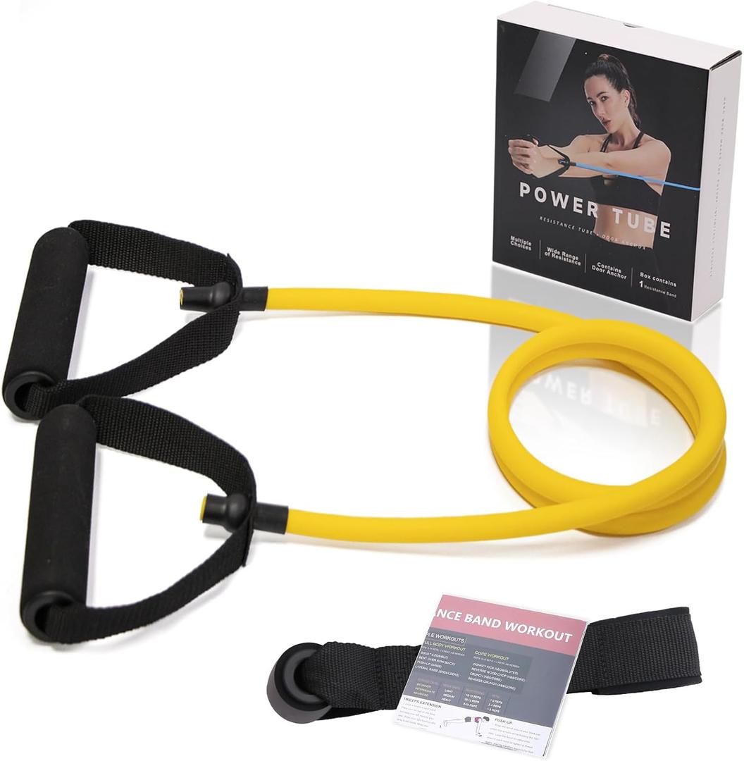 Resistance Bands with Handles for Working Out Women and Men, Exercise Bands with Door Anchor, Stretch Bands for Home Workouts, Simple Guide Included (Extra light-yellow-10 lbs)