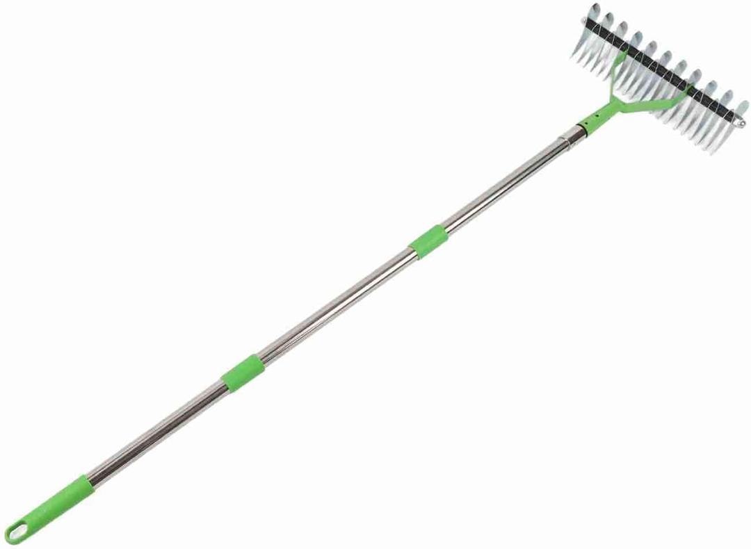 Straw Rake with Steel Spikes, Ergonomic, Efficient Lawn Rake for Garden, 52.76 Inch Length