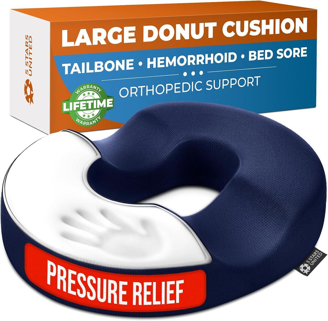 5 STARS UNITED Donut Pillow Hemorrhoid Tailbone Cushion Large Floor Cushion for Pain Relief Coccyx, Prostate, Sciatica, Pelvic Floor, Pressure Sores, Pregnancy, Postpartum Recovery, Blue