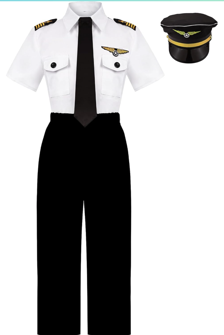Kids Pilot Costume for Boys Airline Captain Pilot Uniform for Boys’ Career Day Dress Up Airline Costume Gifts, Large