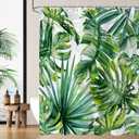Tropical Leaf Shower Curtain, Green Tropical Palm Leaves Monstera Banana Leaves Bathroom Curtain Waterproof Fabric Machine Washable with Hooks, 72" Wx72 L