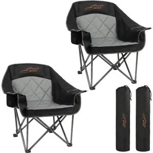 FAIR WIND 2 Pack Oversized Padded Camping Chair Heavy Duty Quad Fold Arm Chair Portable for Outdoor - Support 500LBS, Black
