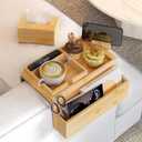 Large Bamboo Couch Arm Tray, 4 in 1 Magnetic Sofa Armrest Tray for Arm-7.87" Wide Living Room to Watch TV, Anti-Slip Couch Cup Holder & TV Trays for for Eating, Dinner or Laptop Tissue Phone (Natural)