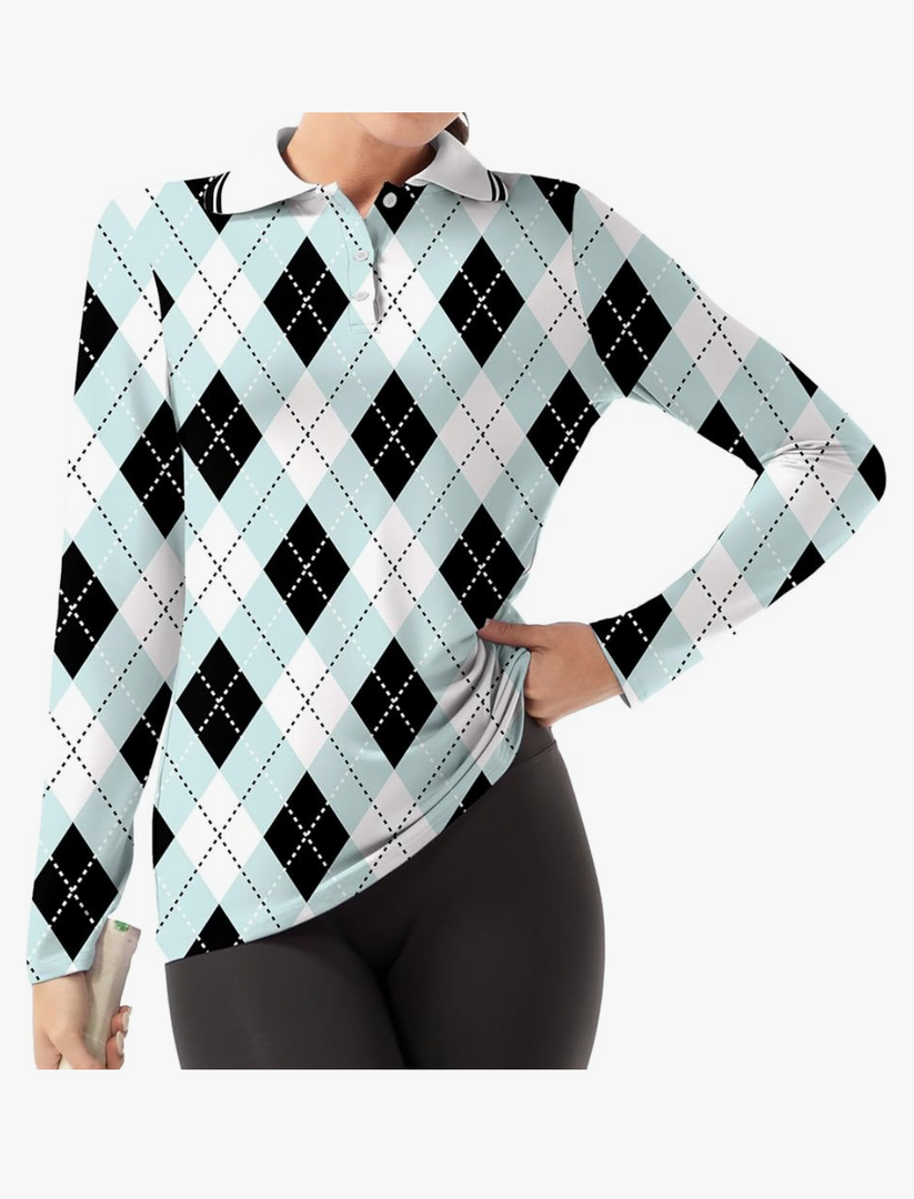 Women's Golf Polo Shirts Long Sleeve Workout Tops UPF 50+ Sun Protection Quick Dry Lightweight Active Tennis Shirts, L