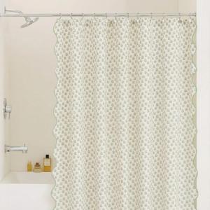 Mindsoft Toile Shower Curtain 72" x 72" Cotton Linen Print Curved Edge Curtain with 12 Metal Hooks Waterproof Bath Decor for 18th Century Style Bath Accessories (Green and White,Begonia)