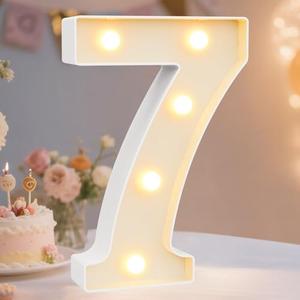 Pooqla Decorative LED Light Up Number Letters, White Plastic Marquee Number Lights Sign Party Wedding Decor Battery Operated (7)