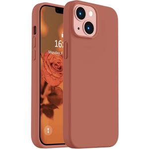 Vooii Compatible with iPhone 14 Case,[Silky Touch Premium Liquid Silicone] [Soft Anti-Scratch Microfiber Lining], Ultra Slim Shockproof Protective Case for iPhone 14 - Caramel