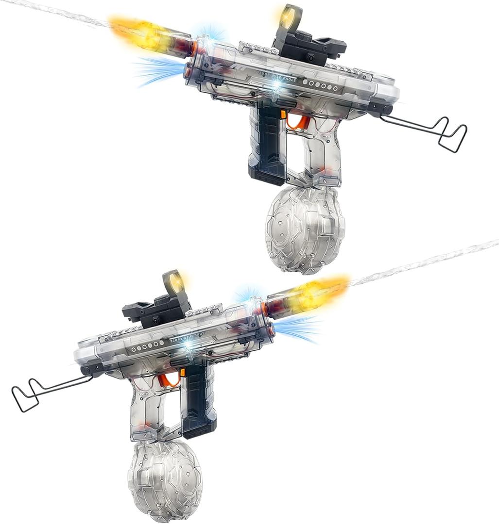Upgraded 2 Pack Electric Water Gun for Adults Kids 26-32FT Range Squirt Gun Watergun 800ml High Capacity LED Light Automatic Water Gun Toys Pool Beach Outdoor Summer Gift Toys for Kids Ages 6-12 (Black+black)