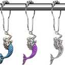 Cute Mermaid Shower Curtain Hooks - Sea Shower Hooks for Shower Curtain Liner, Silver Shower Curtain Rings Decorative Shower Curtain Set Accessory, Tropical Jungle Beach Theme Bathroom Decor