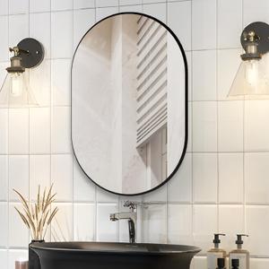 CONGUILIAO Balck Wall Mounted Mirror, 20" x 30" Oval Bathroom Mirror, Vanity Wall Mirror Aluminum Alloy Frame, Oval Mirror for Bathroom, Entryway, Living Room, Bedroom (19.7"L x 29.5"W, Black)