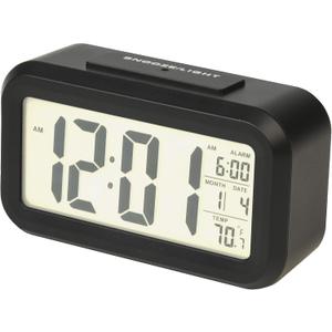 RCA Portable Alarm Clock with Auto Night Light Sensor, Adjustable Brightness, Indoor Temperature Display, Full Calendar with 12 or 24 Hour Options