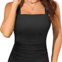Yonique Tankini Tops for Women Swimwear Top Only Tummy Control Swim Top Modest Tank Top Bathing Suits No Bottom (Medium, Black)