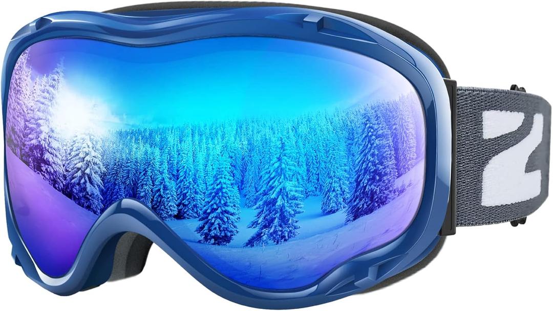 ZIONOR Lagopus B1 Ski Goggles OTG Anti fog Snow Goggles UV Protection Snowboard Goggles for Men Women Adult Youth (One Size, A4-vlt 11% Blue Frame Mirrored Blue Lens)
