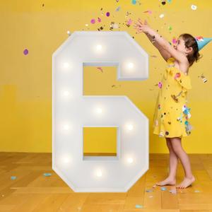 3FT Marquee Numbers, Warm White Light Up Number 6 with Display Board, Balloon Kit Decorations, DIY Pre-Cut Frames for Party, 6th,16th Birthday, Anniversary Decor, 60th,65th Milestones,2026 Graduation Deco, New Year Party Decor