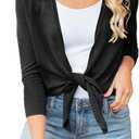Langwyqu Womens Sheer Tie Knot Bolero Cardigan Summer Long Sleeve Lightweight Open Front Cover Up Crop Tops (Small, Black)