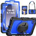 SEYMAC for Samsung Galaxy Tab A9 Case 8.7 Inch 2023 (SM-X110/X115/X117), Heavy Duty Shockproof Protective Case with Screen Protector, Rotating Stand, Hand/Shoulder Strap and Pen Holder, Blue