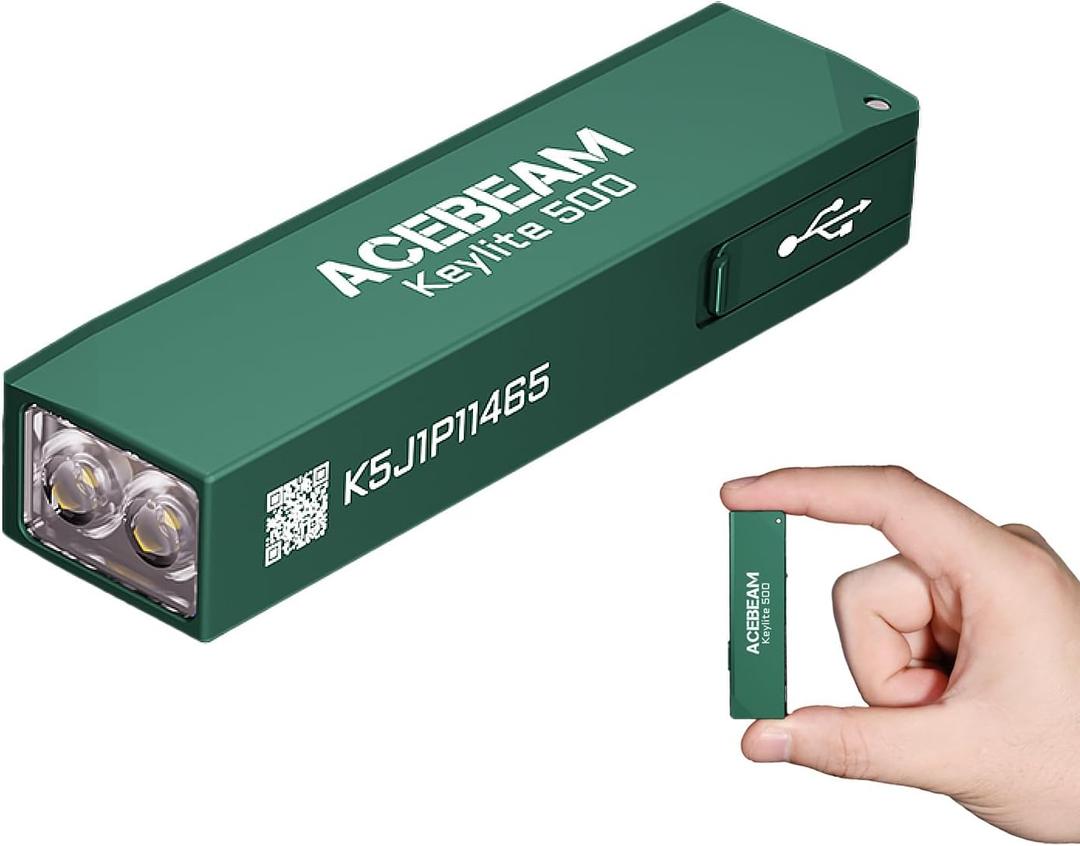 ACEBEAM Keylite 500 High Lumens Keychain Flashlight Rechargeable, Ultra-Compact Flat Pocket EDC Flashlight with Dual LEDs, 6 Modes, Type-C Charging, Small MINI Flash Light for Emergency, Home, Outdoor (Teal)