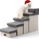 Dog Stair for Small Dogs with Storage, Foldable Pet Step with Soft Cover, Older Cat Ramp for Chair Couch Sofa, Lightweight, Durable, Comfort, 39.7x13x21.2 inch, 5 Tiers, Grey