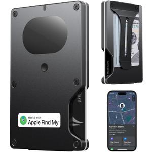 Slim Wallet for Men, Air Wallet Build in Airtag Chip, Smart Wallet Compatible with Apple Find My iOS Only, Minimalist Front Pocket Wallet RFID-Blocking Card Holder with Money Clip (Black)