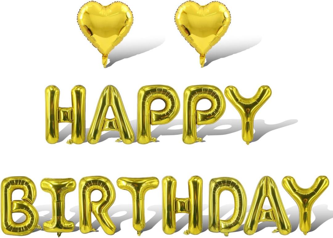 4 x Gold Happy Birthday Balloons Banner Foil Balloons Letters Anniversary Balloon for Gold Themed Party Decoration Supplies New Year Birthday Decoration Decor Ballons Arch Kits Party Balloon Set 15pcs