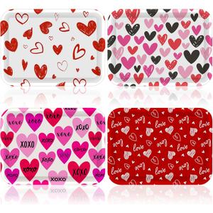 4 Pcs Valentine's Day Serving Tray 13 x 10 Inch Heart Reusable Serving Platter Melamine Dessert Plate Dish for Valentine's Day Party Decorations Supplies